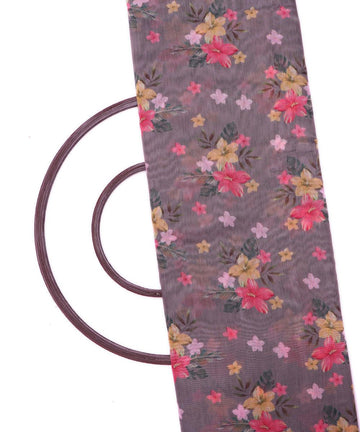 stone grey floral print chanderi fabric